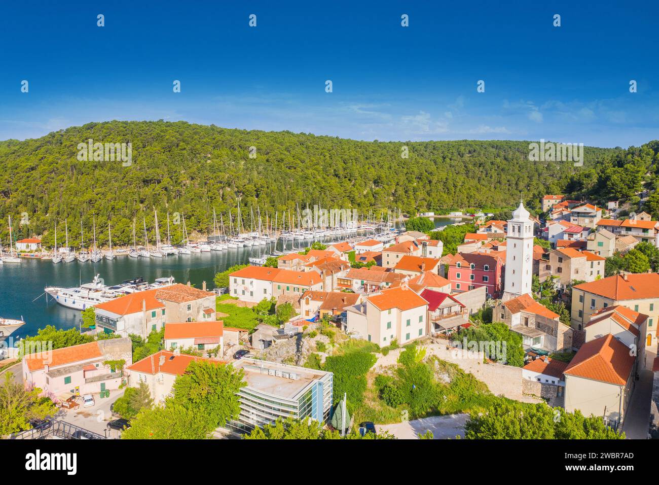 Vue aérienne de la ville de Skradin en Dalmatie, Croatie Banque D'Images