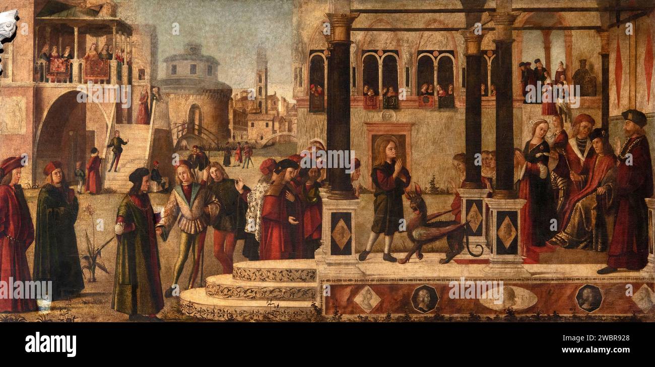 San Trifone ammansisce il basilisco - olio su tela - Vittore Carpaccio - 1507 - Venezia, Scuola Dalmata dei Santi Giorgio e Trifone, detta anche Scuo Banque D'Images