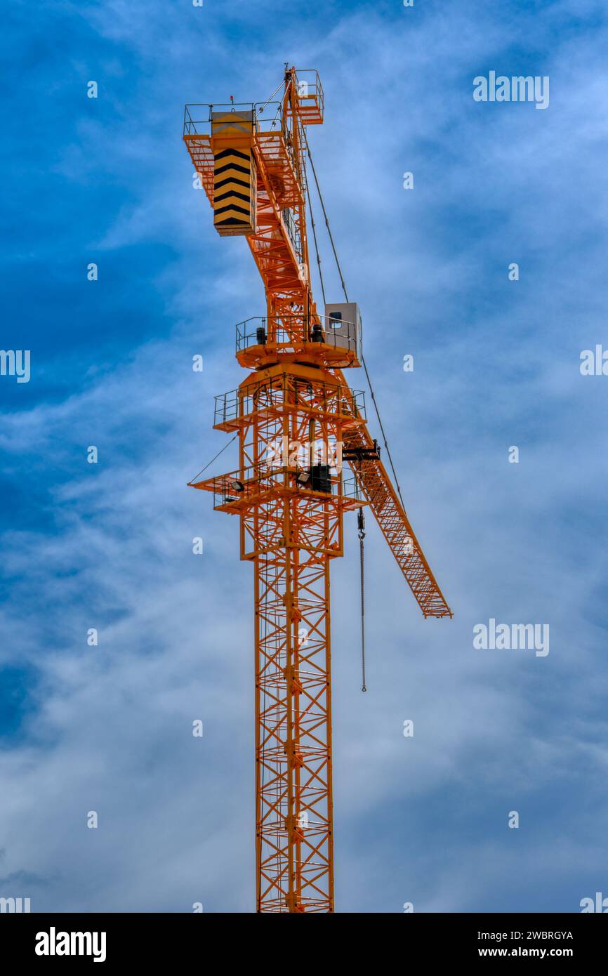 Grue jaune contre le ciel bleu Banque D'Images