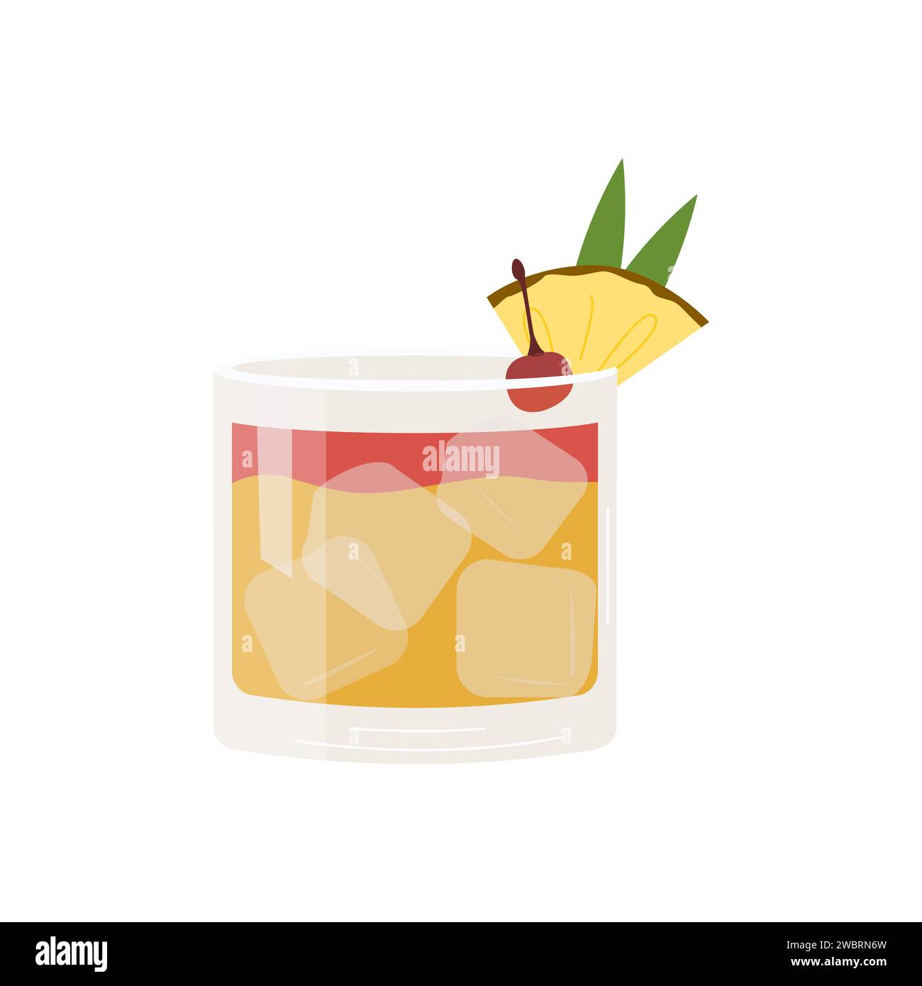 Cocktail Mai Tai Garnir de tranches d'ananas et de cerise. Boisson alcoolisée classique. Apéritif d'été. Boisson alcoolisée. Illustration vectorielle isolée o Illustration de Vecteur