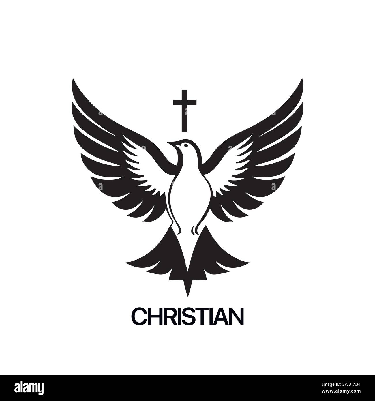 Christian logo modèle avec colombe, pigeon. Symbole de l'esprit Saint chrétien noir et blanc Illustration de Vecteur