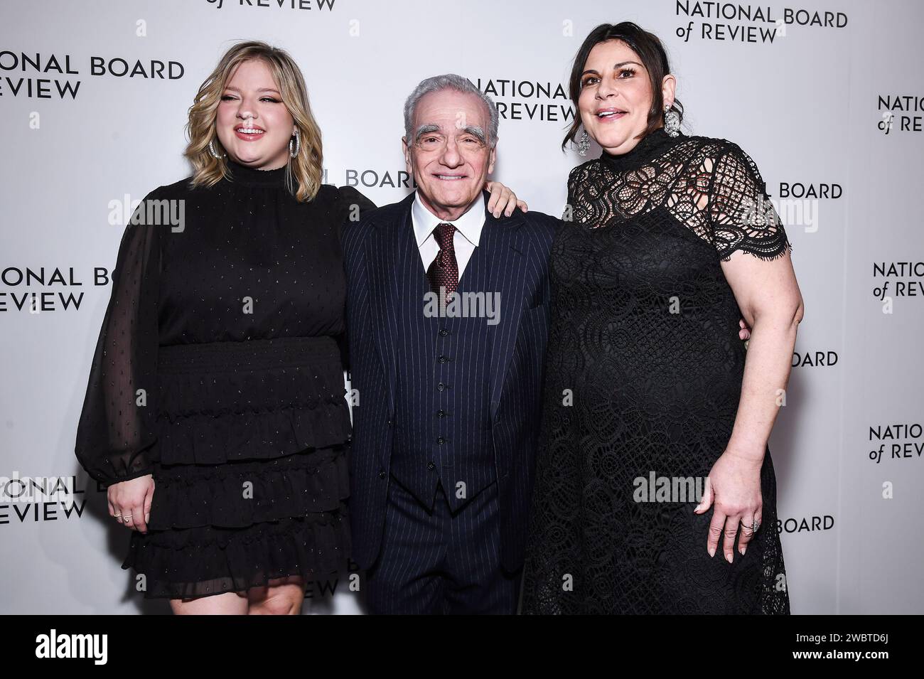 Francesca Scorsese, Martin Scorsese, Cathy Scorsese assistent au gala annuel de remise des prix 2024 du National Board of Review à Cipriani 42nd Street, New York, NY, le 11 janvier 2024. (Photo Anthony Behar/Sipa USA) Banque D'Images