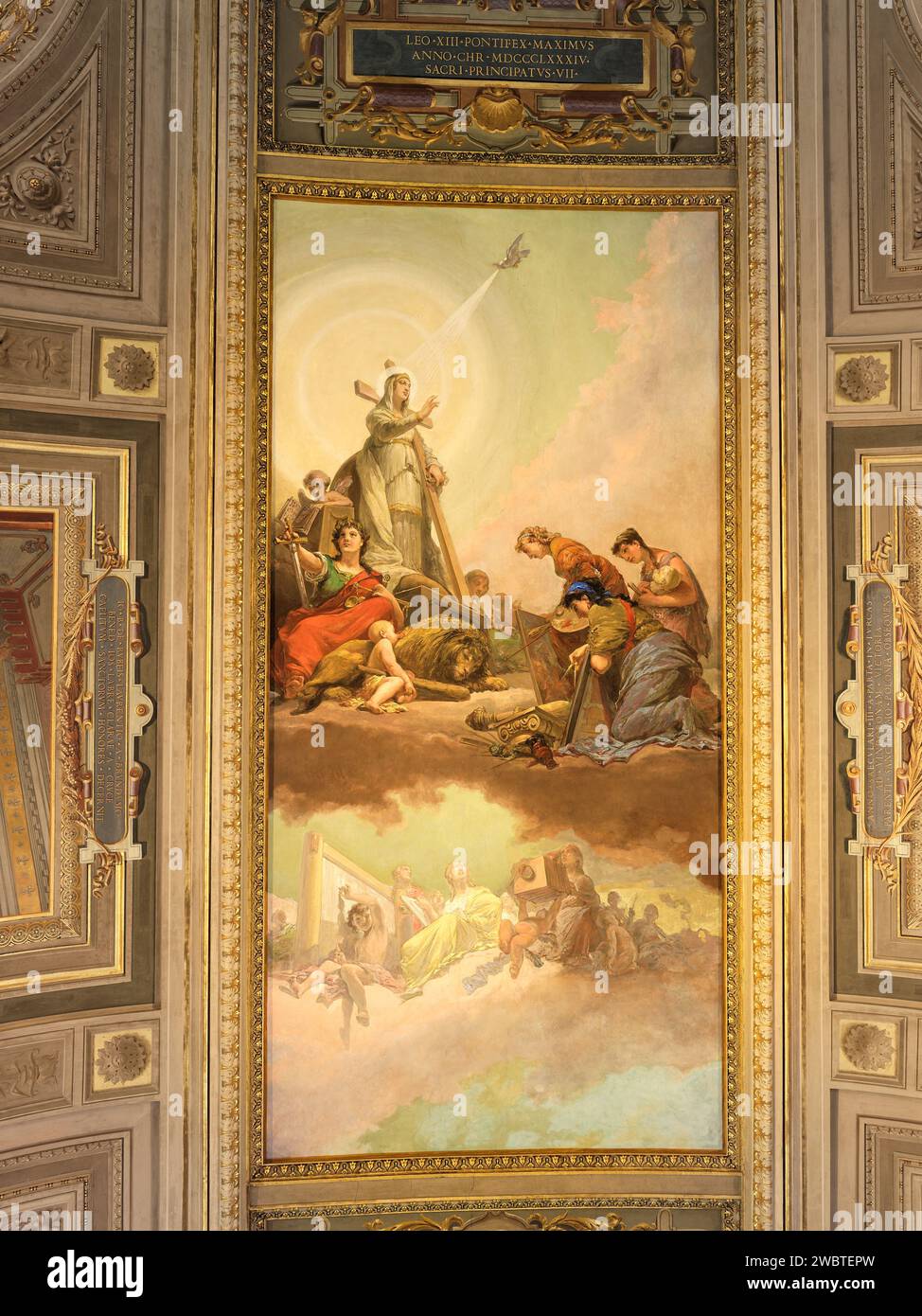 Plafond peint avec triomphe céleste chrétien ; Galleria dei Candelabri, musée du Vatican, Rome, Italie. Banque D'Images