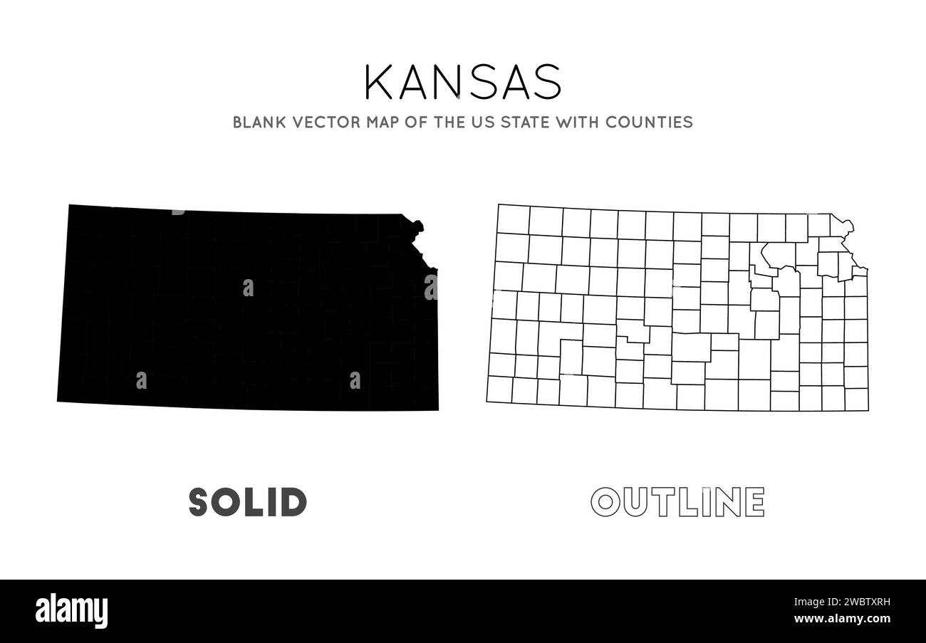 Carte du Kansas. Carte vectorielle vierge de l'état des États-Unis avec les comtés. Borders of Kansas pour votre infographie. Illustration vectorielle. Illustration de Vecteur