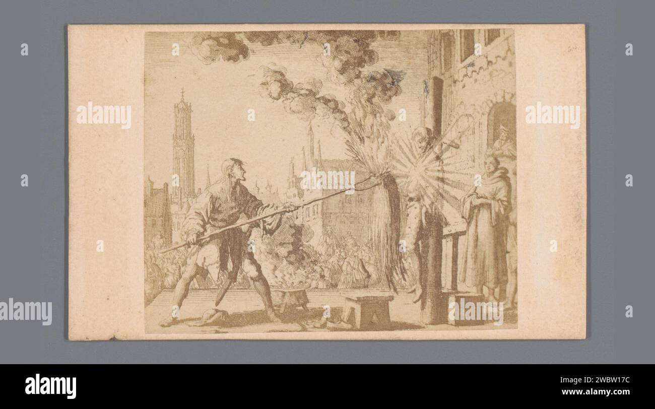 Production photographique d'un tirage de l'exécution de Hendrik Eemkens, par Jan Luyken, Anonyme, d'après Jan Luyken, 1855 - 1885 Photographie. consultez le papier cartonné. impression d'albumine de carton mort violente en ayant une partie du corps torturée avec le feu. exécution d'hérétique, par exemple en brûlant sur le bûcher, 'auto-da-fé'. projectiles, explosifs, etc. : poudre à canon Banque D'Images
