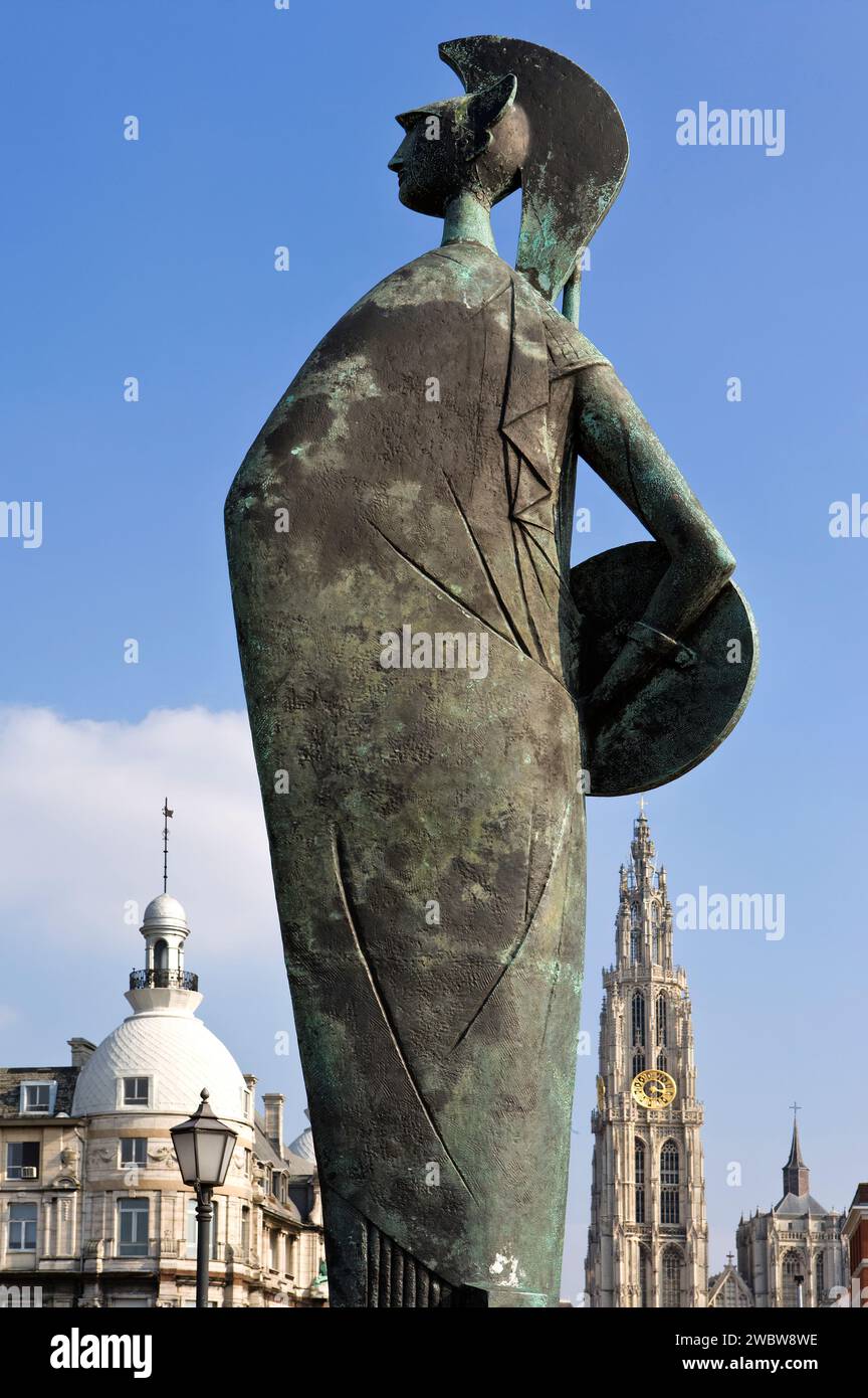 Monument Minerva, Wandelterras Zuid, Anvers, Flandre, Belgique, Europe Banque D'Images
