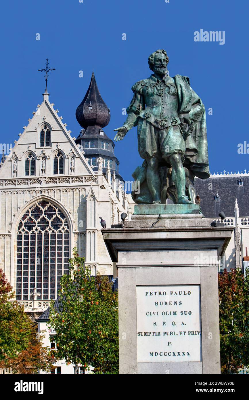 Monument Rubens, Groenplaats, Cathédrale notre-Dame, Anvers, Flandre, Belgique, Europe Banque D'Images