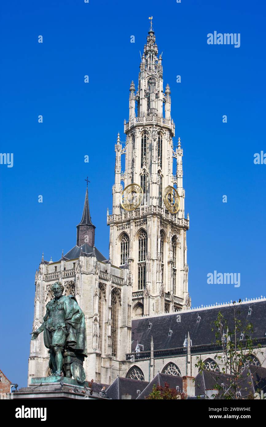 Monument Rubens, Groenplaats, Cathédrale notre-Dame, Anvers, Flandre, Belgique, Europe Banque D'Images