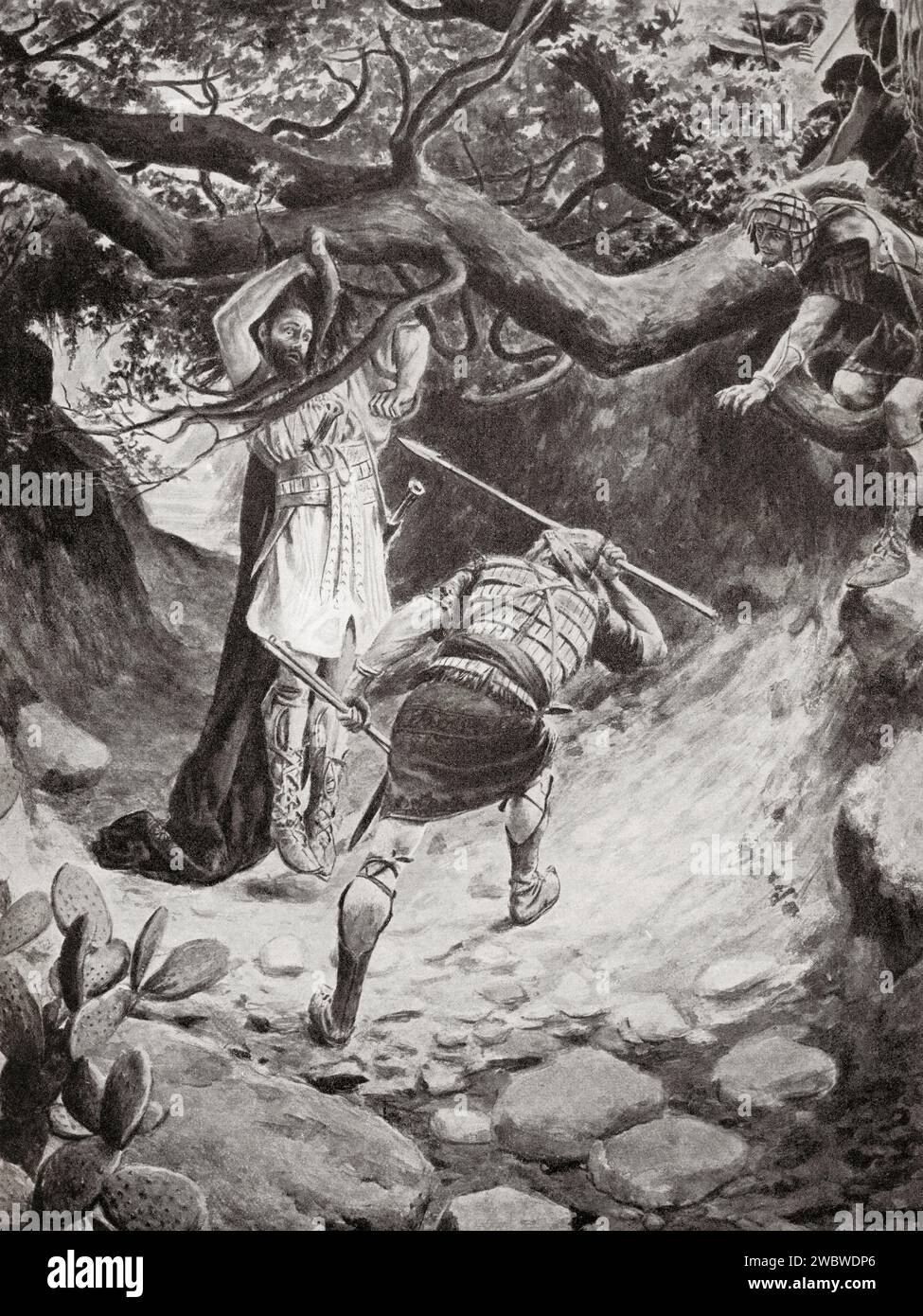 La mort d'Absalom ou Avshalom durant la bataille de la forêt d'Éphraïm. L'histoire de Hutchinson de l'ONU, publié en 1915. Banque D'Images