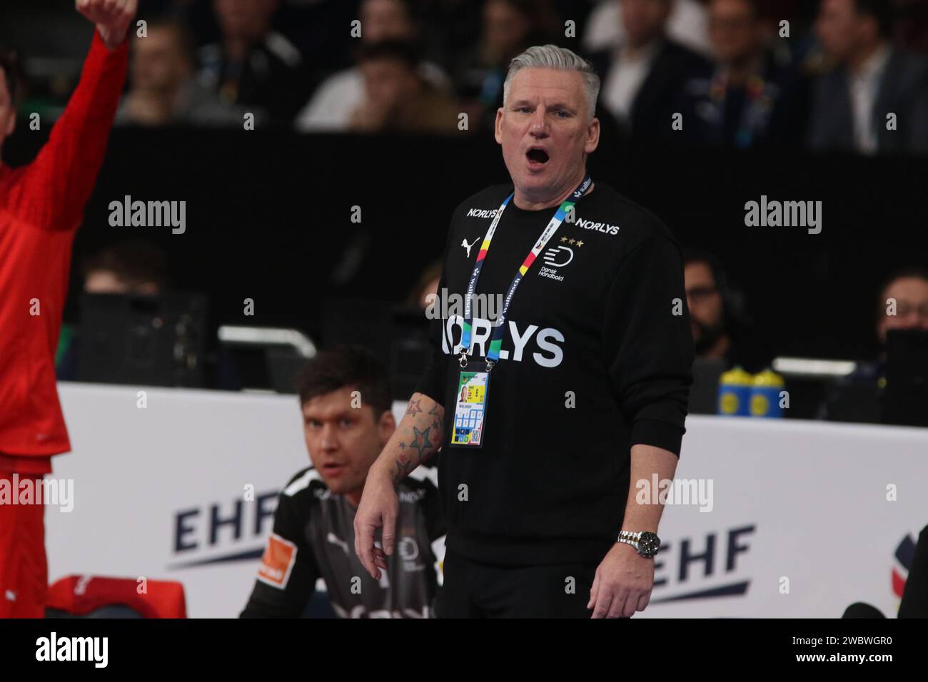 MUNICH, Allemagne. , . L'entraîneur de Denmarks Nikolaj Bredahl Jacobsen lors du Championnat d'Europe de handball masculin, EHF EURO 2024, DANEMARK vs TCHÉQUIE, dans le stade Olympic Park on12. Janvier à Muenchen (photo Arthur THILL/ATP Images) (THILL Arthur/ATP/SPP) crédit : SPP Sport Press photo. /Alamy Live News Banque D'Images