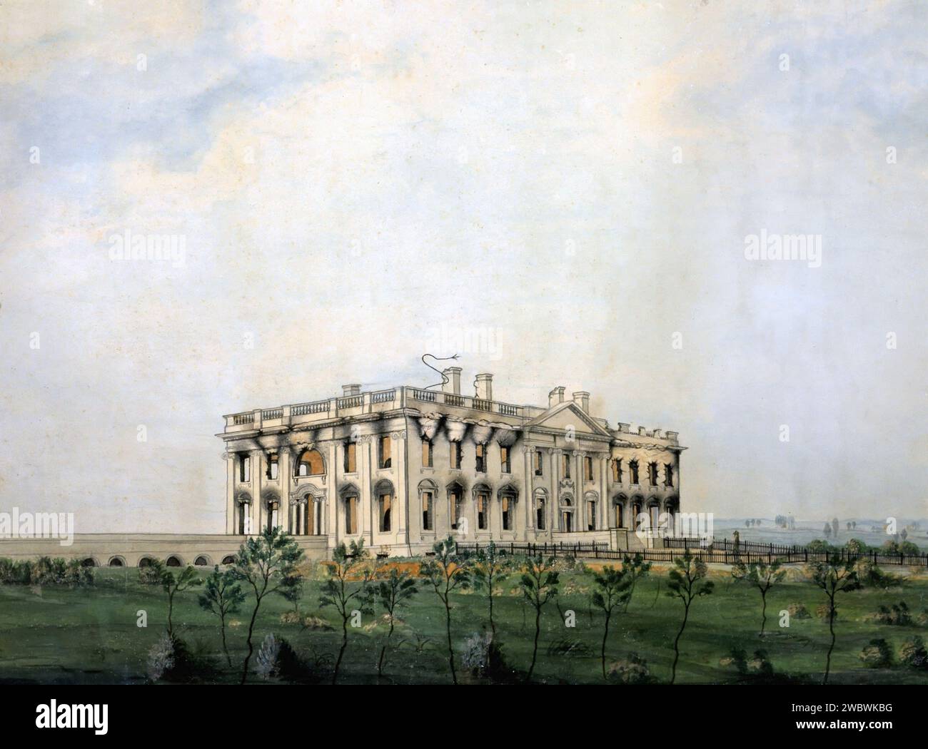 Maison Blanche 1800s. La Maison Blanche telle qu'elle semblait suite à l'incendie du 24 août 1814 Banque D'Images