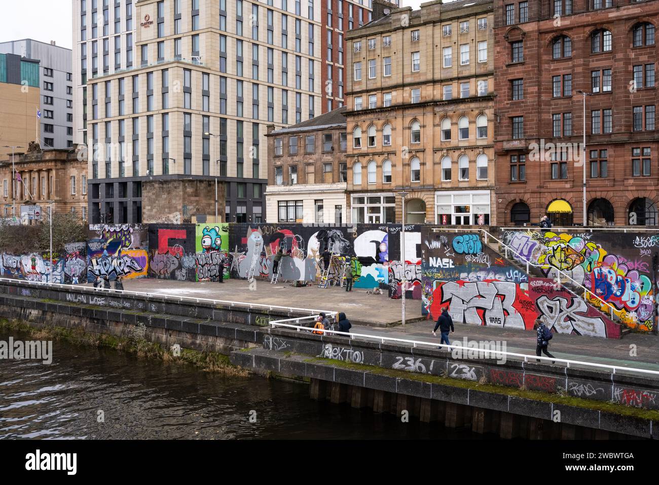Legal Graffiti Wall Trial, Custom House Quay, Glasgow, Écosse, Royaume-Uni Banque D'Images