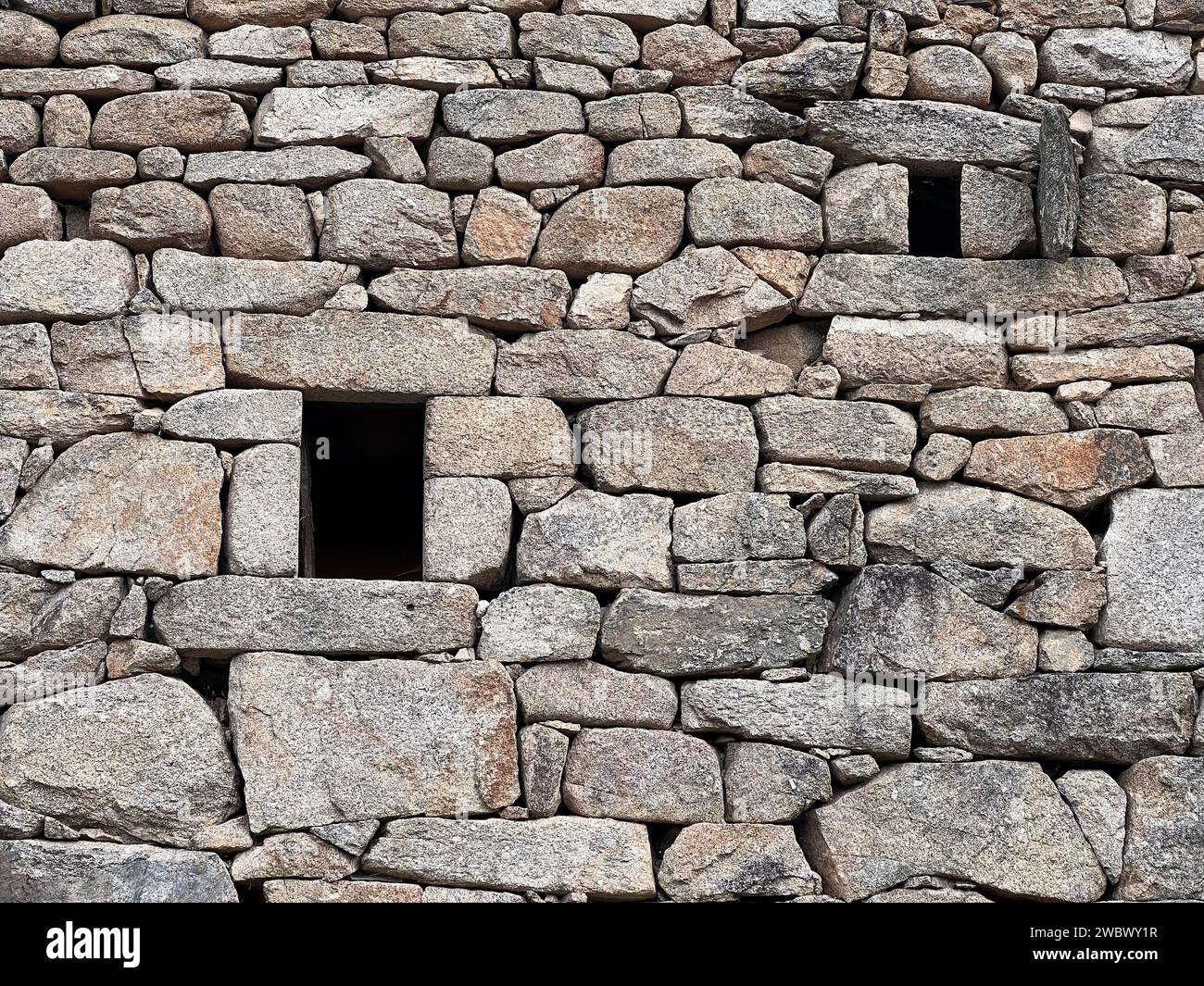 Détail d'une maçonnerie traditionnelle en pierre sèche du sud de la France dans les Cévennes Banque D'Images