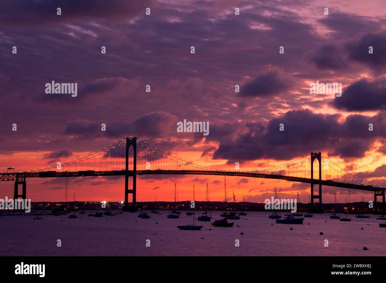 Claiborne Pell (Newport) Bridge Dawn, Jamestown, Rhode Island Banque D'Images