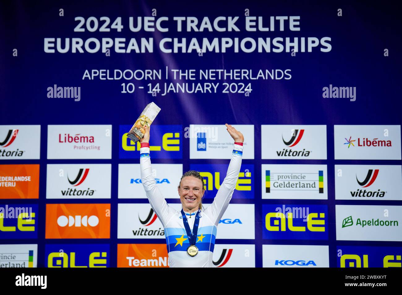 Apeldoorn, pays-Bas. 12 janvier 2024. APELDOORN, PAYS-BAS - 12 JANVIER : Anita Yvonne Stenberg lors du jour 3 des Championnats d'Europe UEC Track Elite 2024 à Omnisport le 12 janvier 2024 à Apeldoorn, pays-Bas. (Photo de Rene Nijhuis/Agence BSR) crédit : Agence BSR/Alamy Live News Banque D'Images