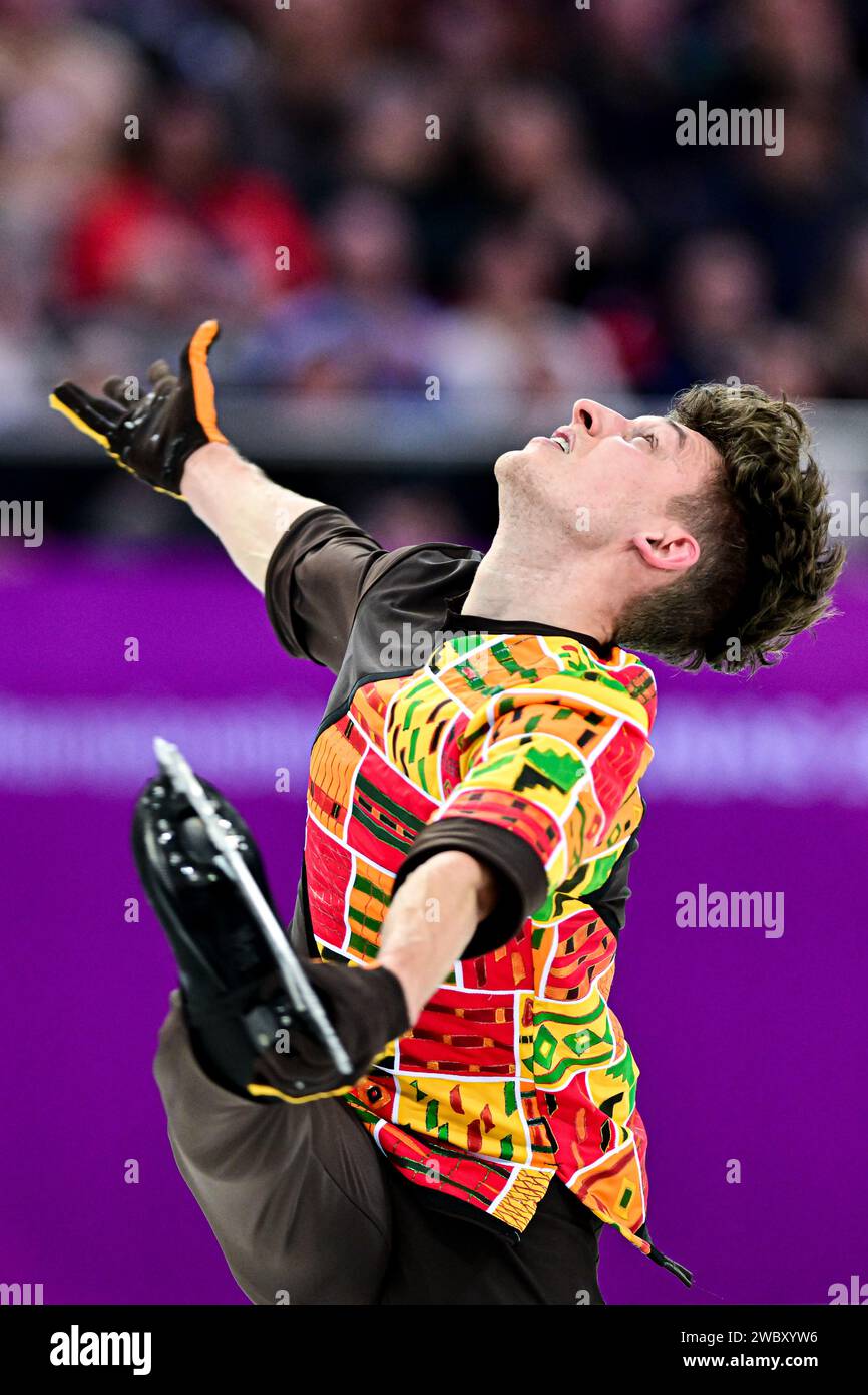 Lukas BRITSCHGI (SUI), lors du Men Free Skating, aux Championnats d'Europe de patinage artistique ISU 2024, à l'algiris Arena, le 12 janvier 2024 à Kaunas, Lituanie. Crédit : Raniero Corbelletti/AFLO/Alamy Live News Banque D'Images