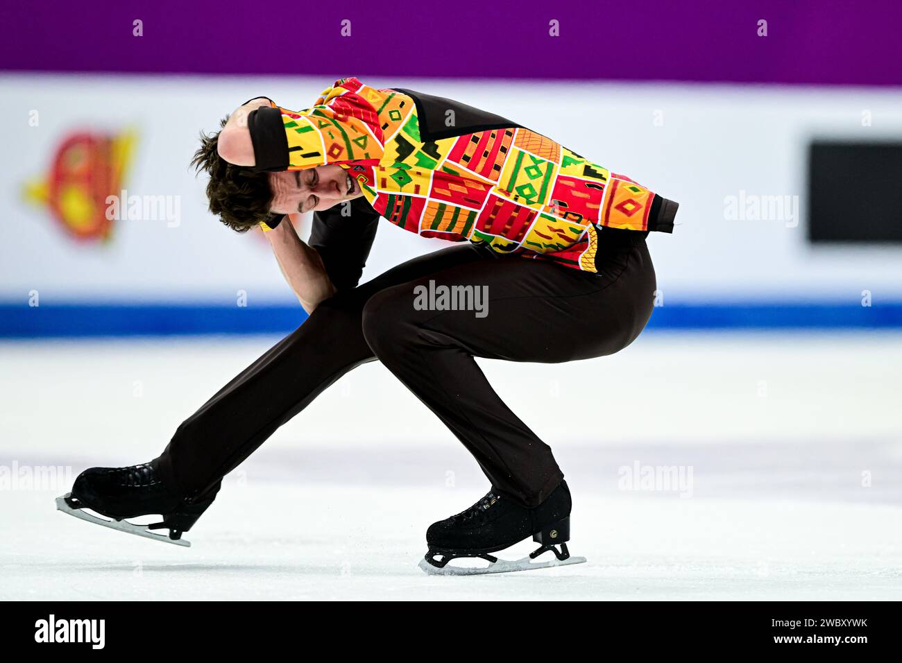 Lukas BRITSCHGI (SUI), lors du Men Free Skating, aux Championnats d'Europe de patinage artistique ISU 2024, à l'algiris Arena, le 12 janvier 2024 à Kaunas, Lituanie. Crédit : Raniero Corbelletti/AFLO/Alamy Live News Banque D'Images