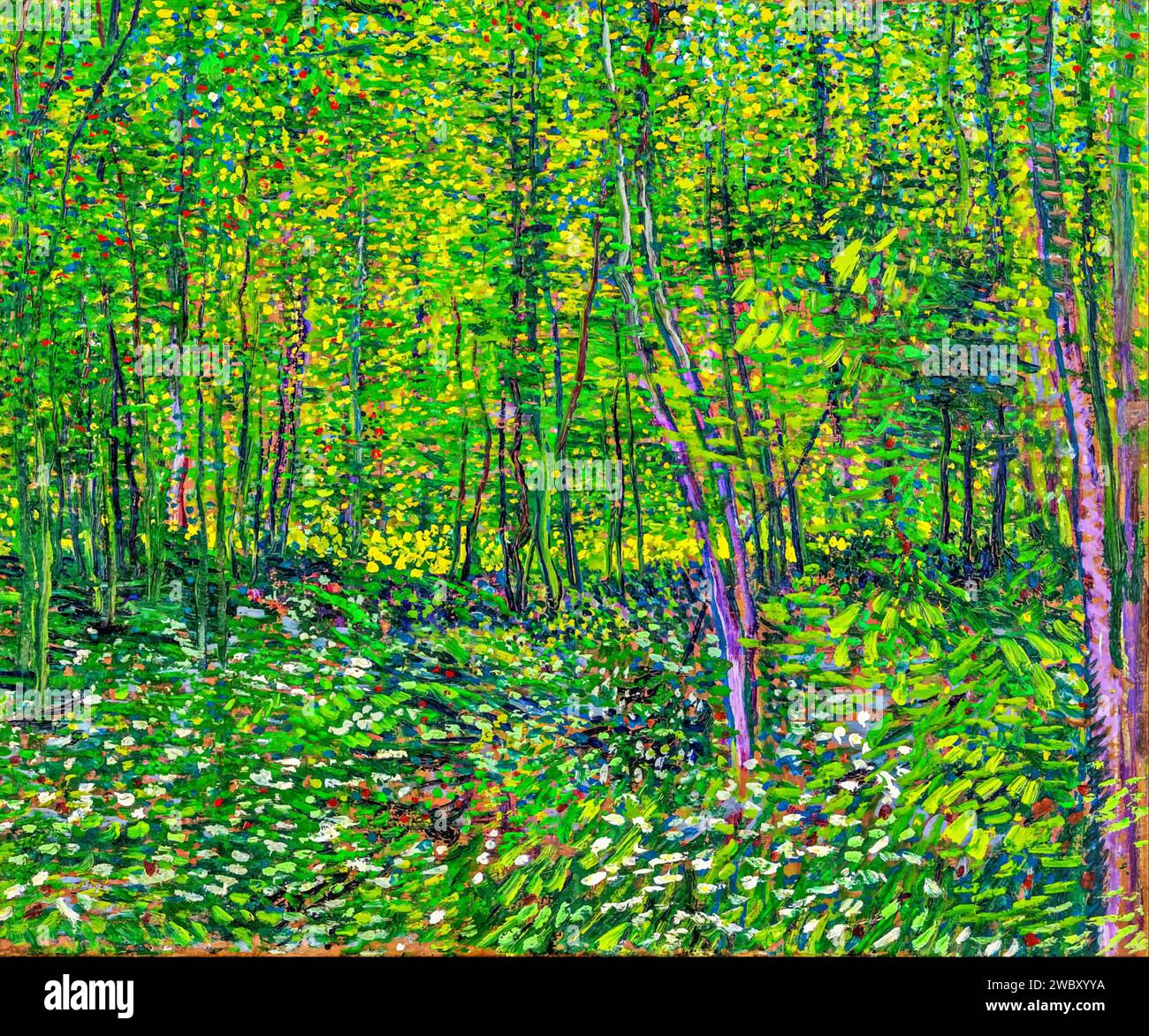 Bois et sous-bois, 1887 (peinture) de l'artiste Gogh, Vincent van (1853-90) Néerlandais. Illustration de Vecteur