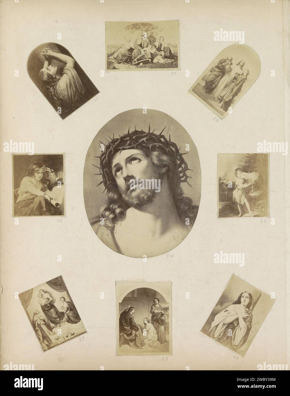 Production photographique de (vraisemblablement) une estampe représentant le footwashing et la résolution par Maria Magdalena, c. 1850 - c. 1870 photographie partie de l'album avec des photos de sites et de paysages en Angleterre et de l'art. Papier anglais. Support photographique imprimé albumine les pieds du Christ sont oints par Marie (Magdalene) Banque D'Images