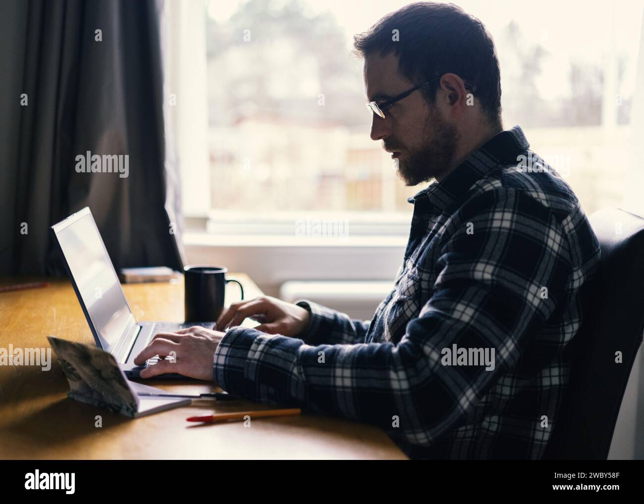 L'homme travaillant à domicile Banque D'Images