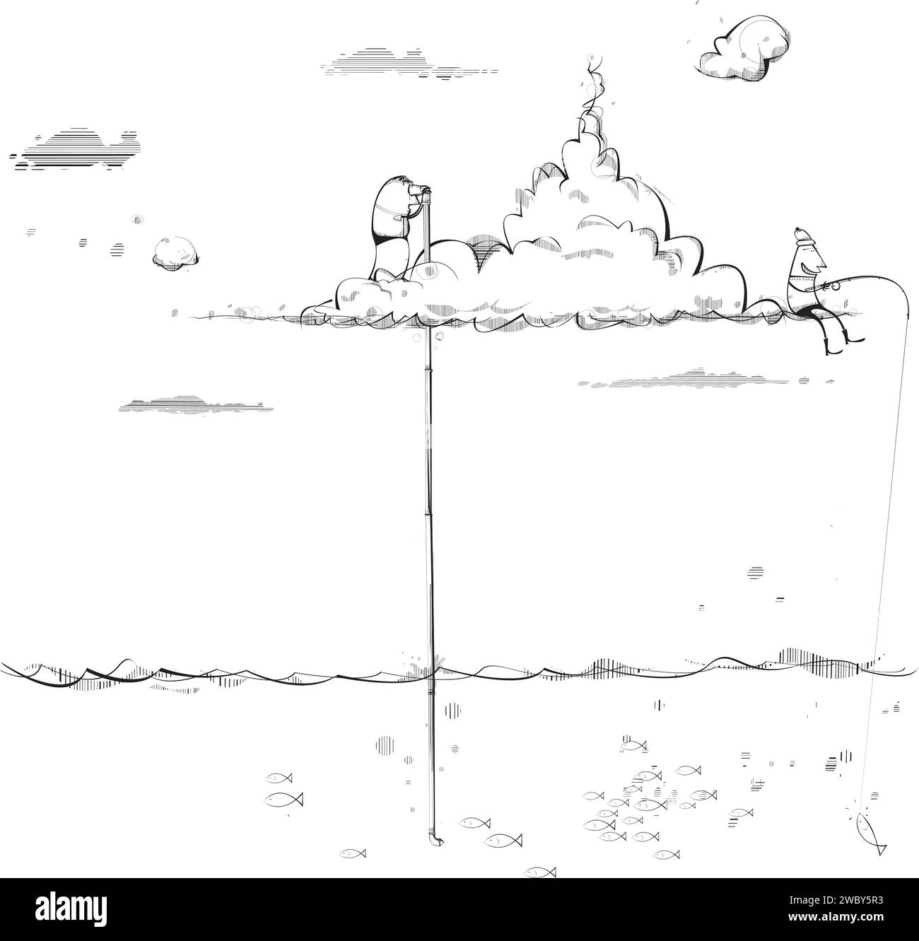 Hommes sur les nuages avec Periscope Illustration de Vecteur