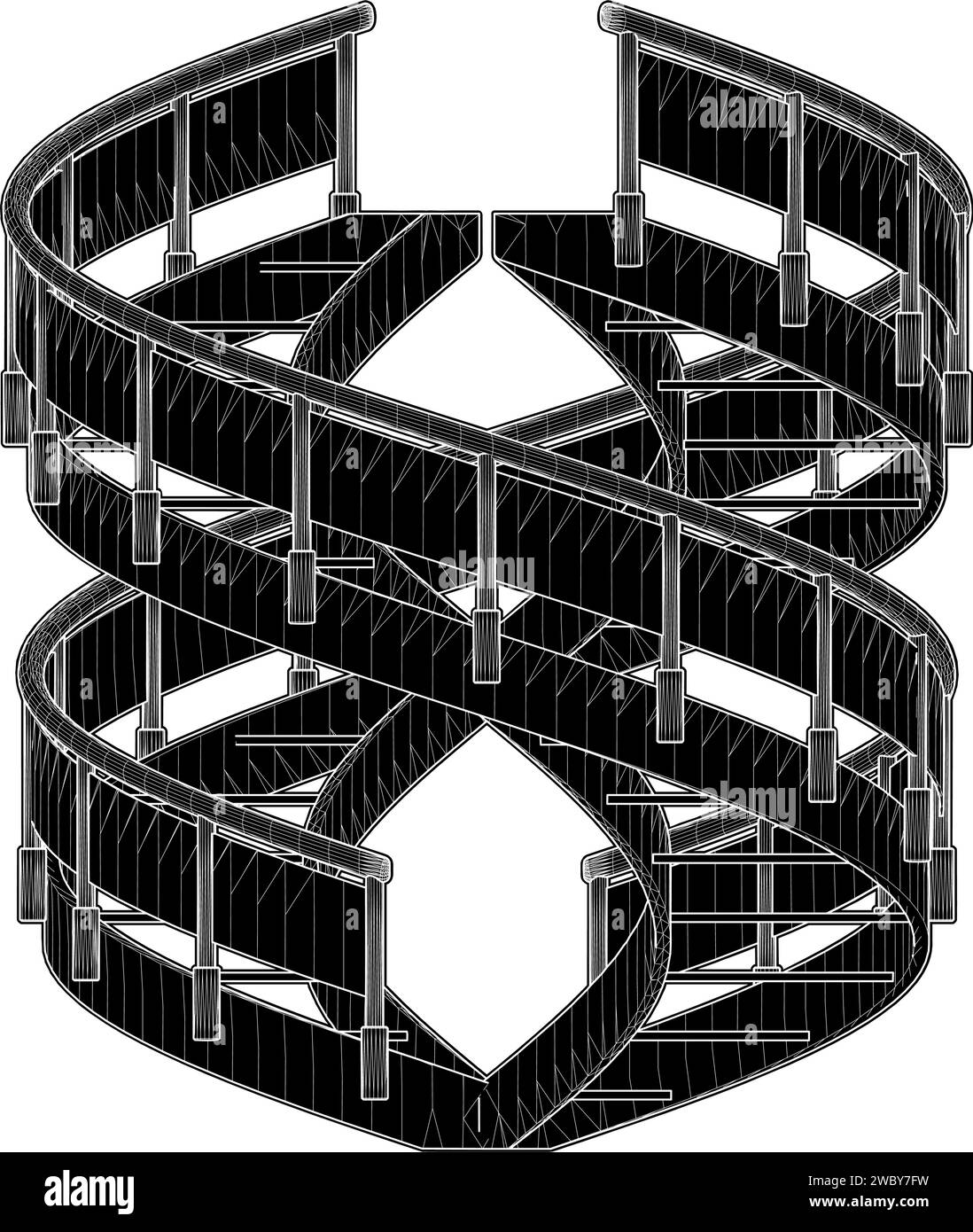 Vecteur d'escalier spirale Infinity. Illustration isolée sur fond blanc. Une illustration vectorielle d'escaliers hélicoïdaux circulaires sans fin. Illustration de Vecteur