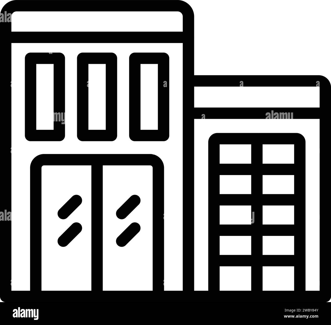 Vecteur de contour d'icône de bâtiment d'hypermarché. Détail intérieur. Centre commercial Illustration de Vecteur