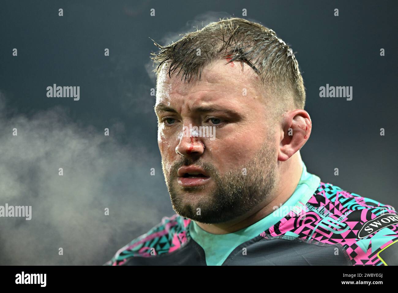 Swansea, Royaume-Uni. 12 janvier 2024. Sam Parry d'Ospreys lors du match de la European Challenge Cup entre Ospreys et Perpignan au stade Swansea.com de Swansea le 12 janvier 2024. Cette image ne peut être utilisée qu'à des fins éditoriales. Usage éditorial uniquement. Crédit : Ashley Crowden/Alamy Live News Banque D'Images