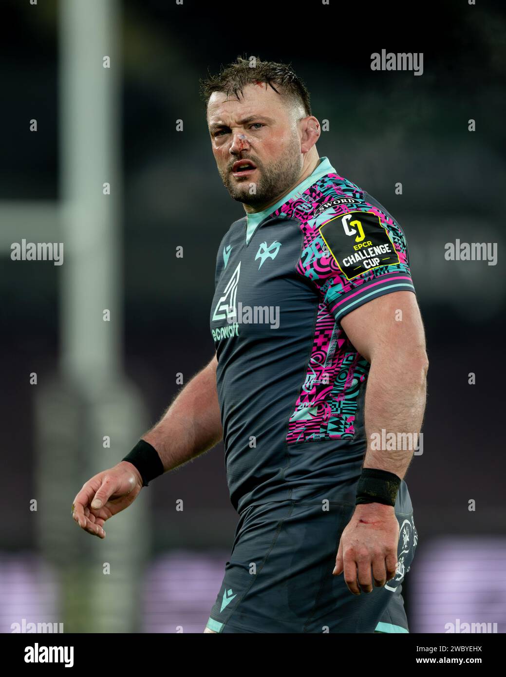 Swansea, Royaume-Uni. 12 janvier 2024. Sam Parry d'Ospreys lors du match de la European Challenge Cup entre Ospreys et Perpignan au stade Swansea.com de Swansea le 12 janvier 2024. Cette image ne peut être utilisée qu'à des fins éditoriales. Usage éditorial uniquement. Crédit : Ashley Crowden/Alamy Live News Banque D'Images