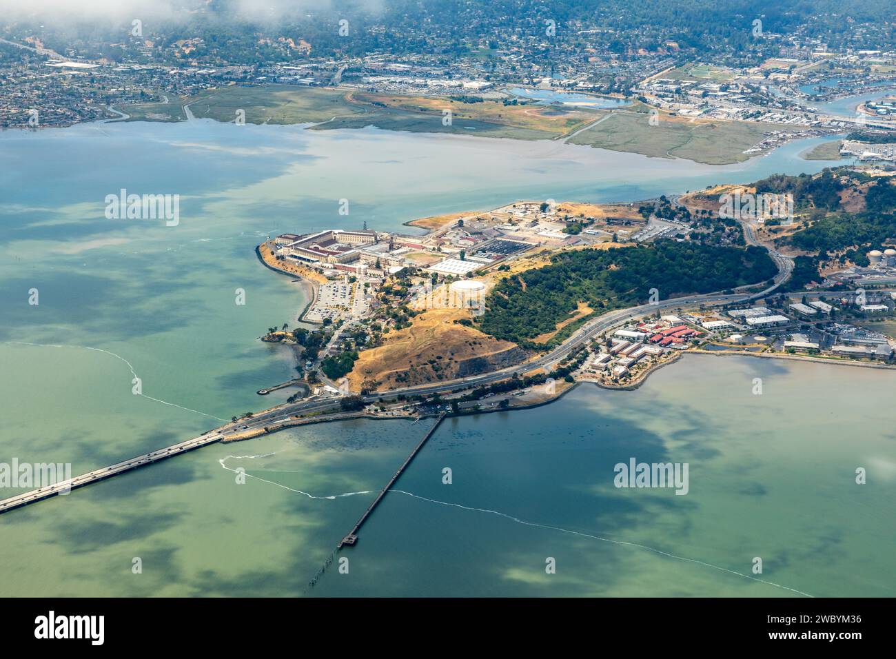Vue aérienne de la prison d'État de la ville de San Quentin et de la baie de San Francisco Banque D'Images