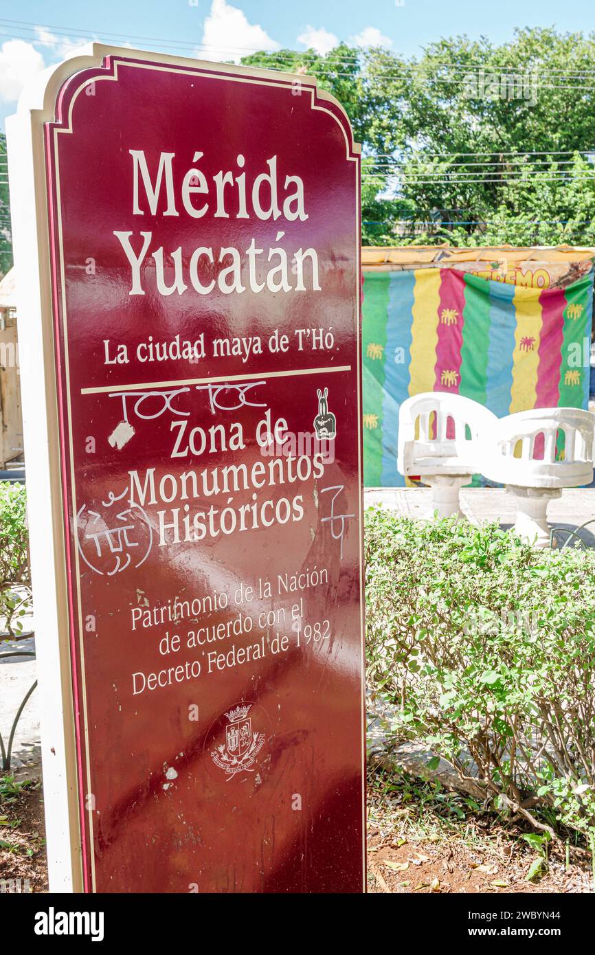Merida Mexique, centro historico quartier historique central, signe marqueur, zone de désignation des monuments historiques Banque D'Images