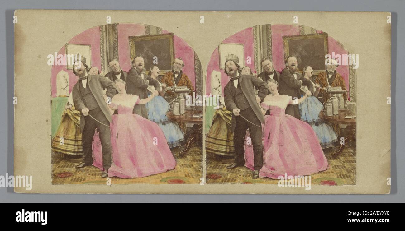 Expériences scientifiques menées dans un salon, Anonymous, 1852 - 1863 carton stéréographique. salle à dessin d'impression papier albumen, 'salon'. expérience, test  science et technologie Banque D'Images