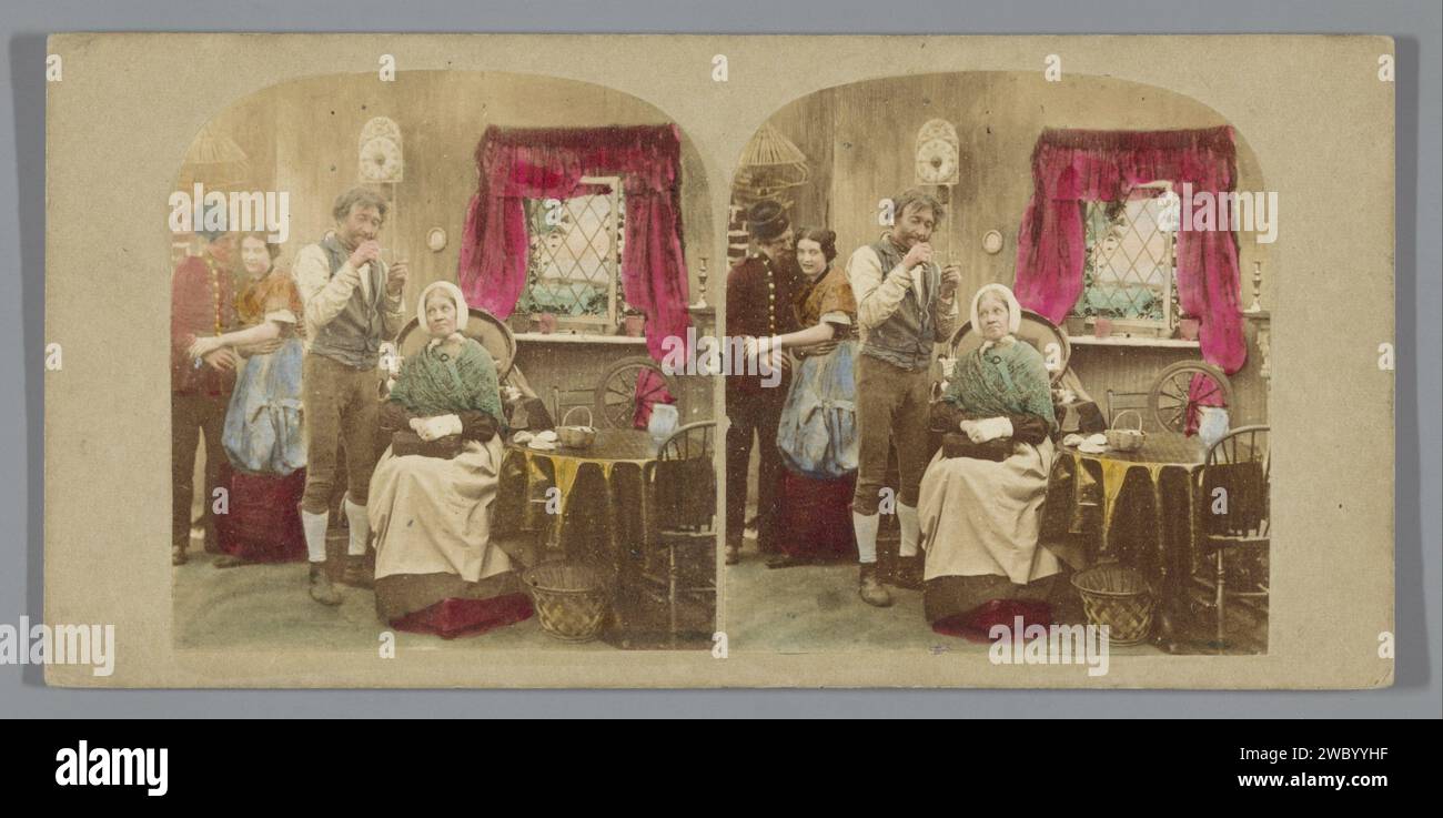 Deux couples d'âges différents dans un salon, Anonyme, 1852 - 1863 carton stéréographique. papier albumen court. salon, salon, salon Banque D'Images