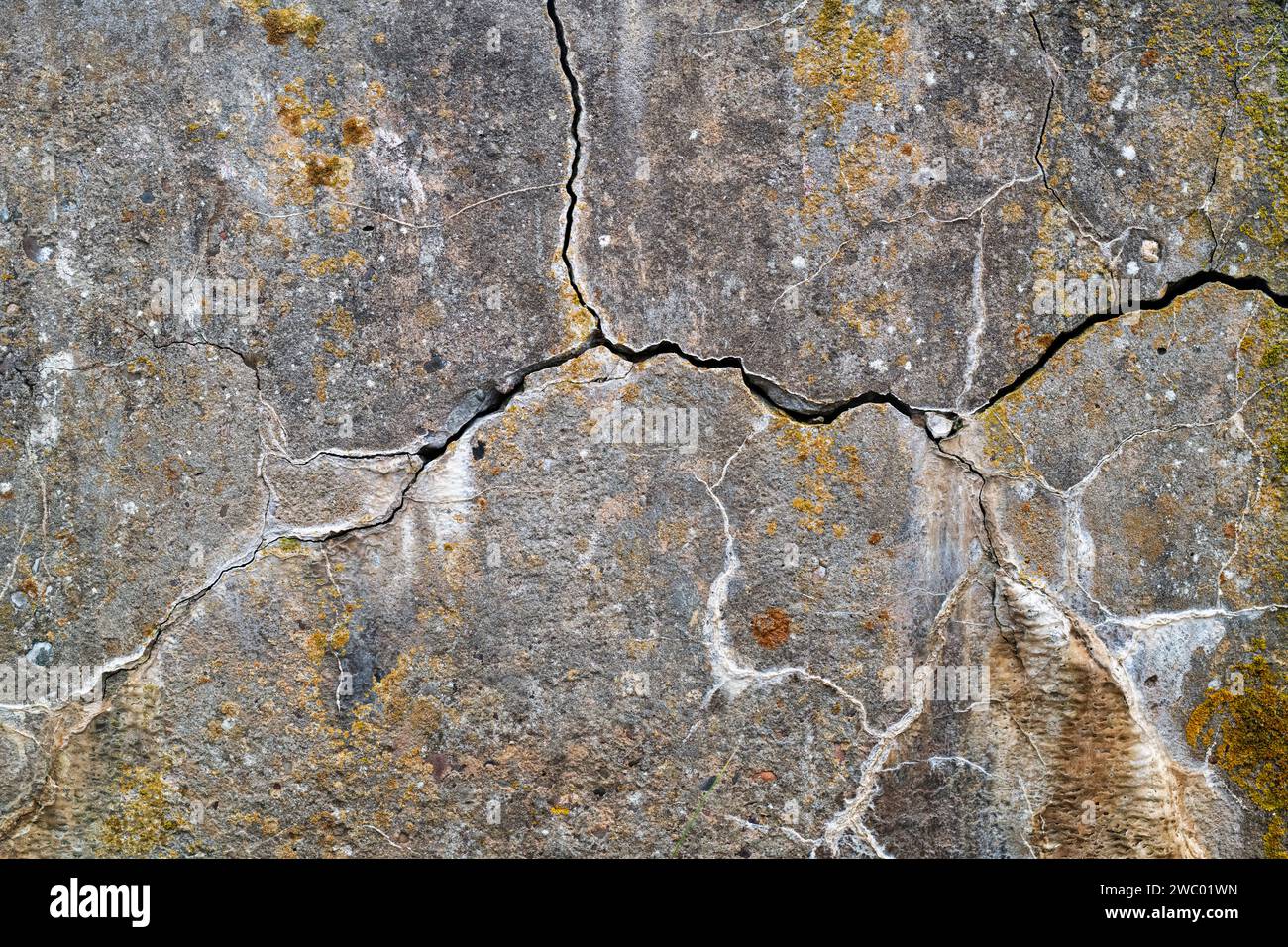 Bloc de béton usé fissuré. Findhorn, Morayshire, Écosse Banque D'Images