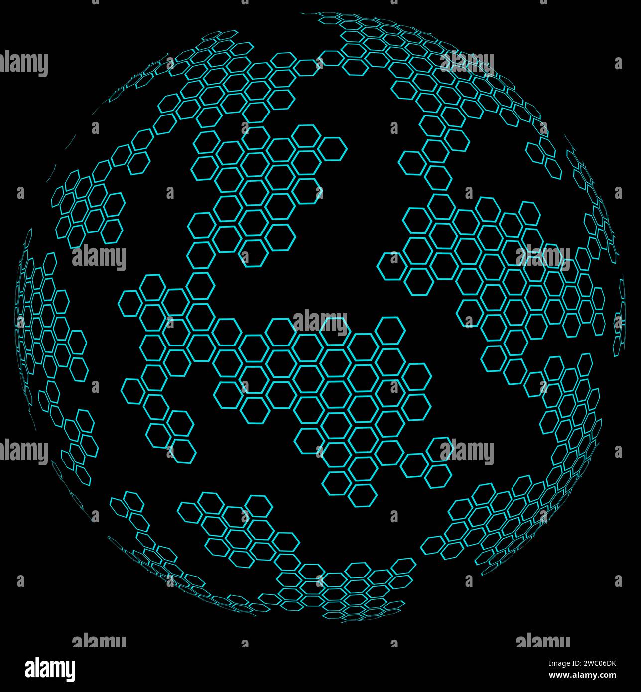 sphère bleue hexagonale 3d réseau terrestre globe planète Banque D'Images