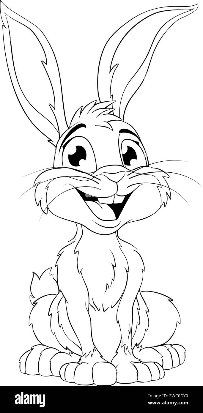 Lapin de Pâques Coloriage Rabbit Outline Cartoon Illustration de Vecteur