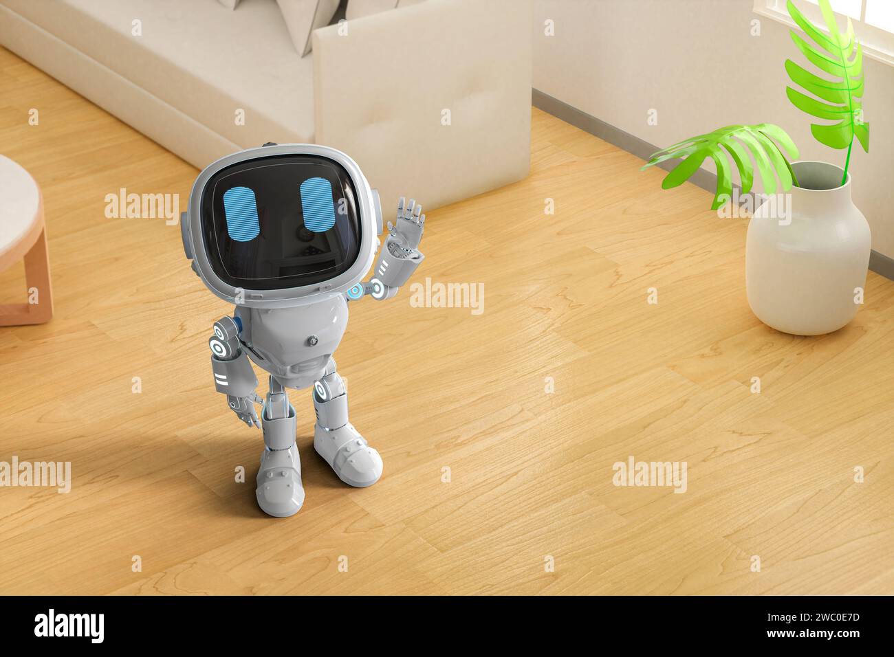 rendu 3d mignon et petit robot assistant d'intelligence artificielle pour un usage domestique Banque D'Images