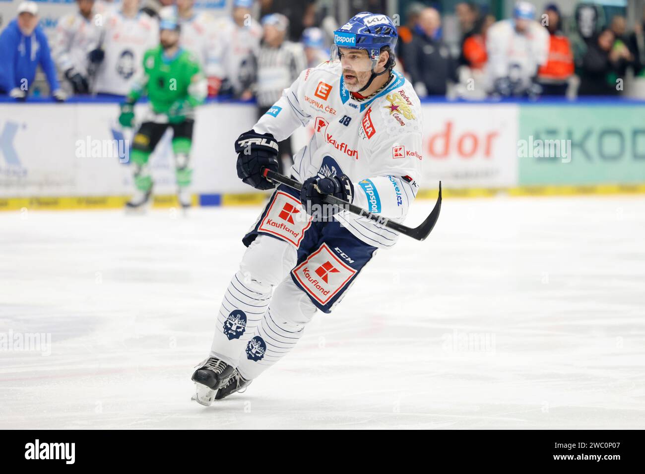 Légende tchèque du hockey Jaromir Jagr, propriétaire de Rytiri Kladno, en action lors de la 35e ronde du hockey tchèque Extralegue match BK Mlada Boleslav - Rytiri Banque D'Images