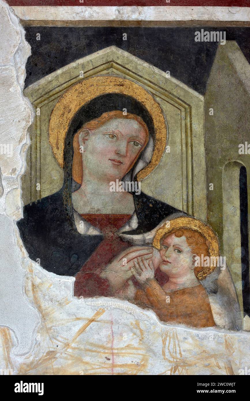 Madonna allattante - affresco - Giacomo da Riva - 1388 - Verona, chiesa di S. Stefano Banque D'Images