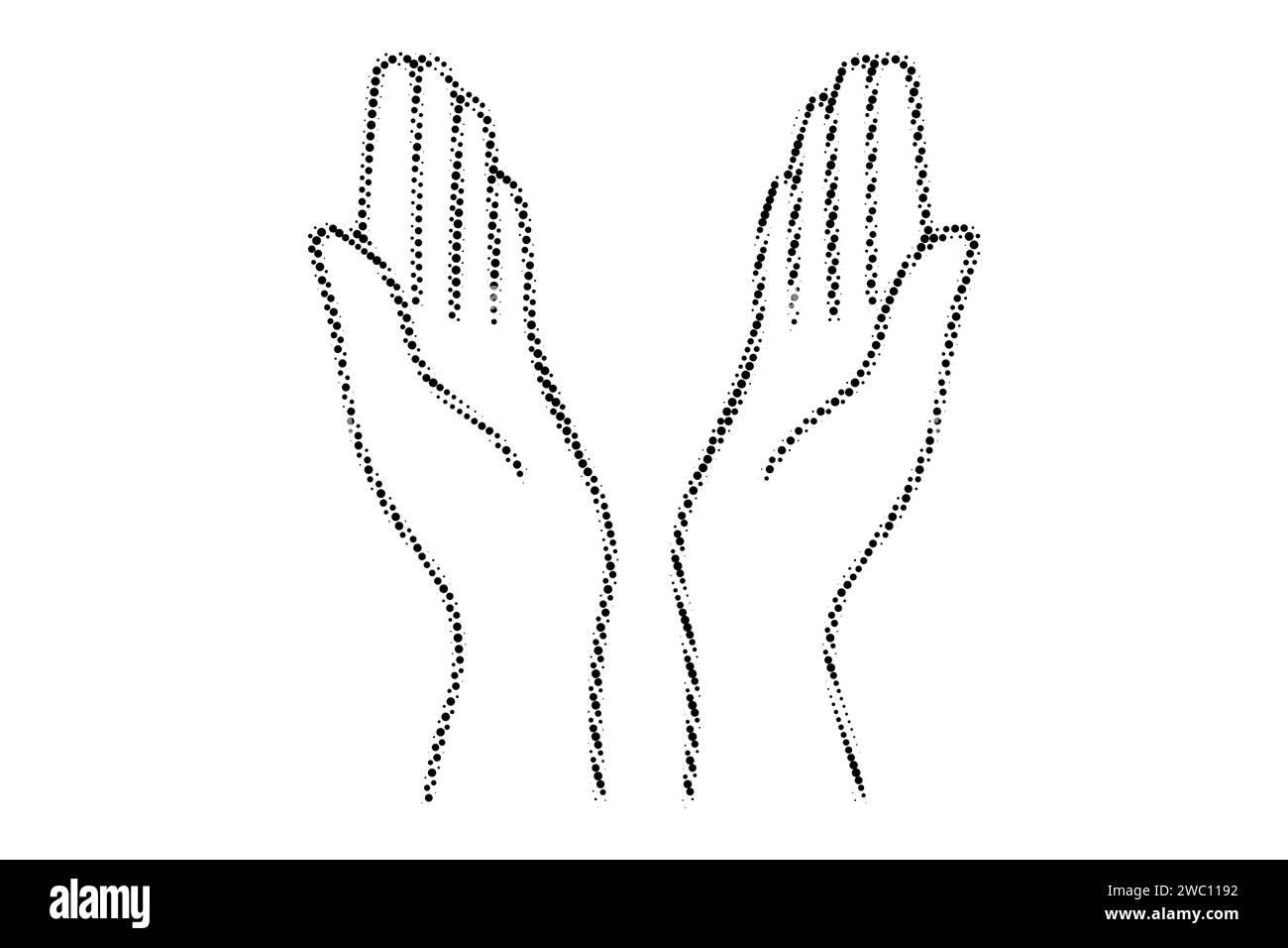 Mains tenant, protégeant quelque chose. Prière. Gestes des mains. Style rétro. Elément de collage avec des mains. Noir et blanc. Illustration de vecteurs demi-tons vintage Illustration de Vecteur