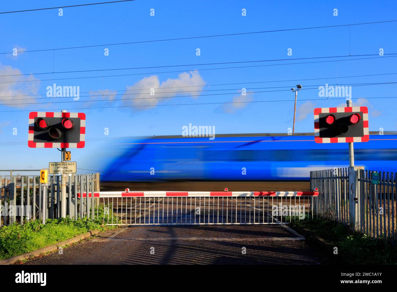 LUMO trains classe 803, Holme passage sans pilote, East Coast main Line Railway, Cambridgeshire, Angleterre, Royaume-Uni Banque D'Images