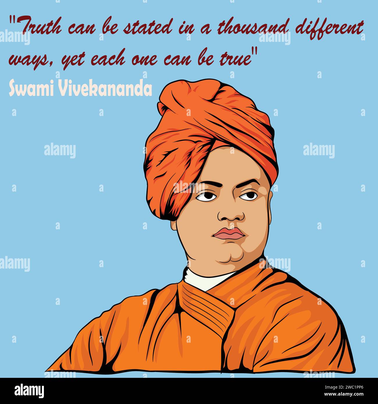 Citation inspirante et motivante 'la vérité peut être énoncée de mille façons différentes, mais chacune peut être vraie.' - Swami Vivekananda Illustration de Vecteur