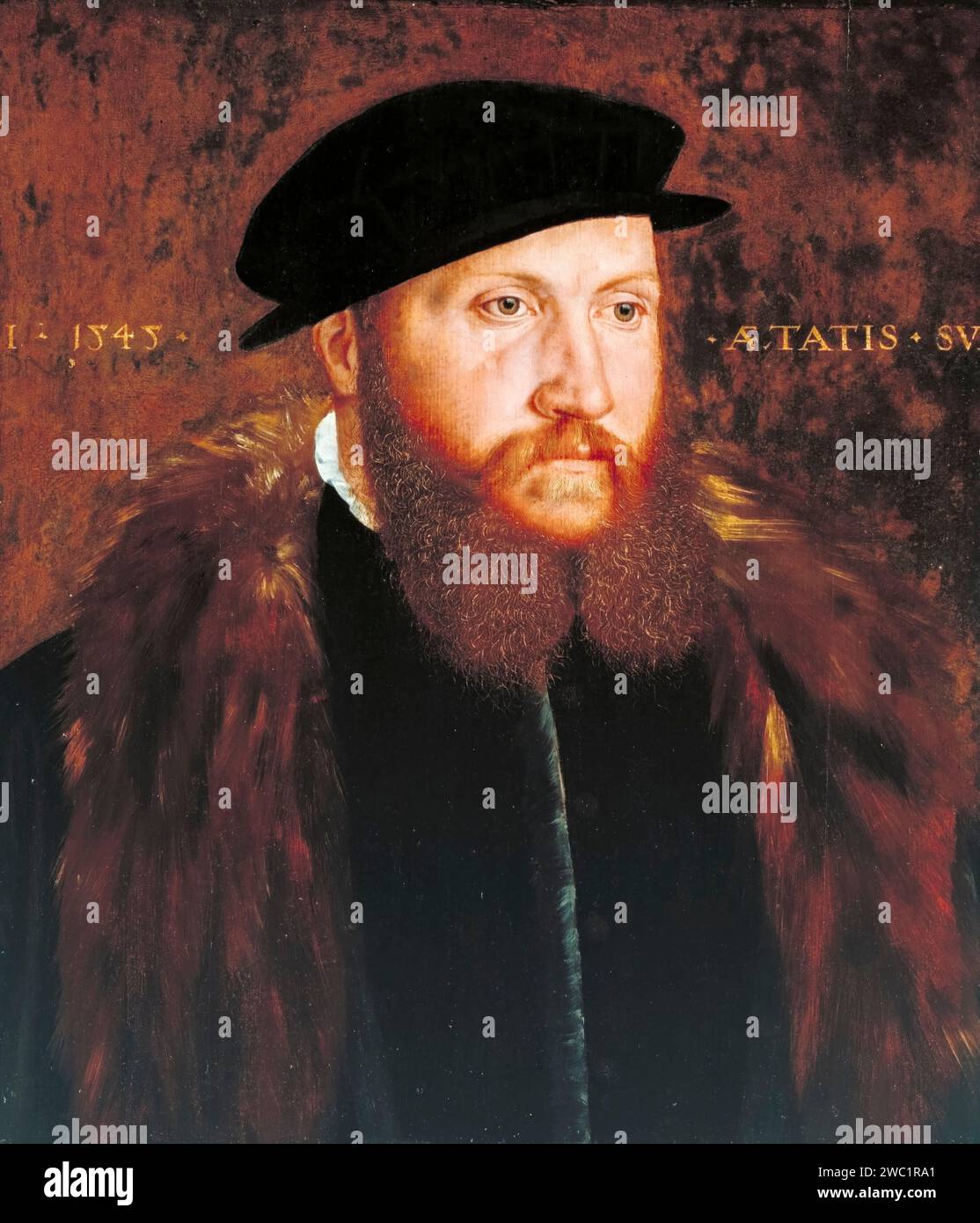 Un homme dans une casquette noire, portrait à l'huile sur bois par John Bettes l'ancien, 1545 Banque D'Images