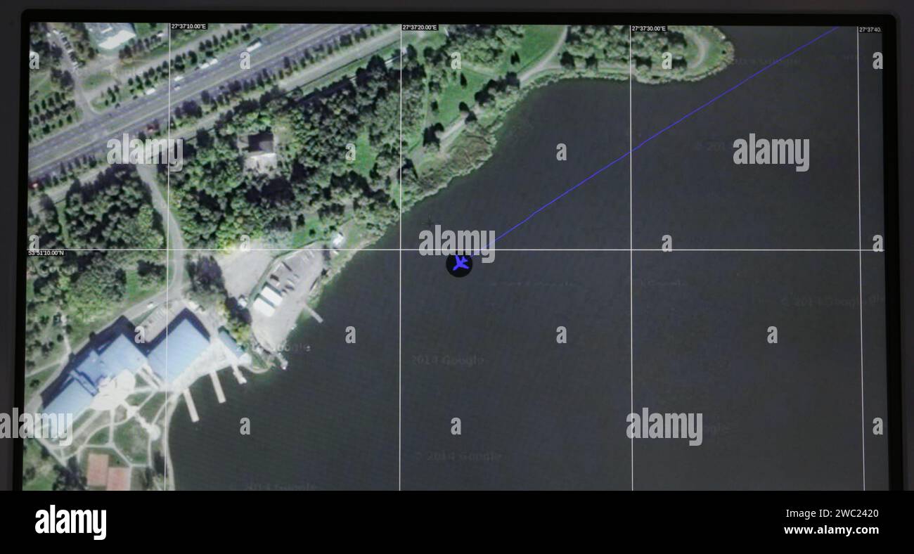 Formation sur simulateur de vol. Carte de navigation sur le moniteur pour contrôler le cap sur le mouvement. Banque D'Images