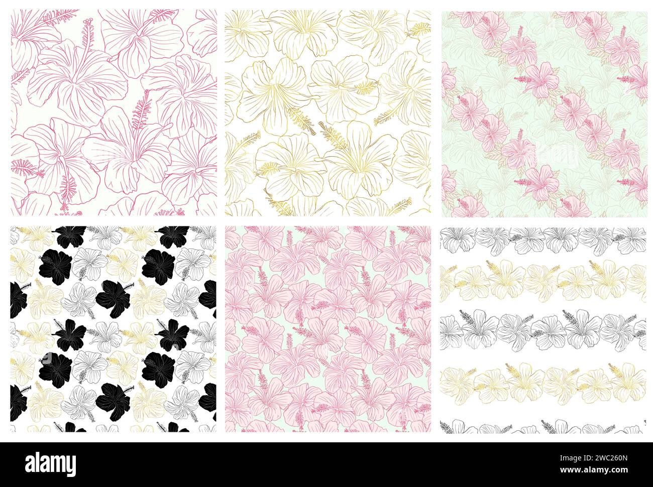 Silhouette de fleur hibiscus rose et doré et ensemble de motifs sans couture d'art de ligne pour le textile, le tissu, le papier peint ou le papier scrapbook. Trophée floral dessiné à la main Illustration de Vecteur Silhouette de fleur hibiscus rose et doré et ensemble de motifs sans couture d'art de ligne pour le textile, le tissu, le papier peint ou le papier scrapbook. Trophée floral dessiné à la main Illustration de Vecteur