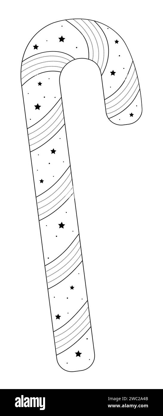 Canne à sucre d'hiver avec des étoiles et des points enneigés, illustration de ligne noire vectorielle Illustration de Vecteur