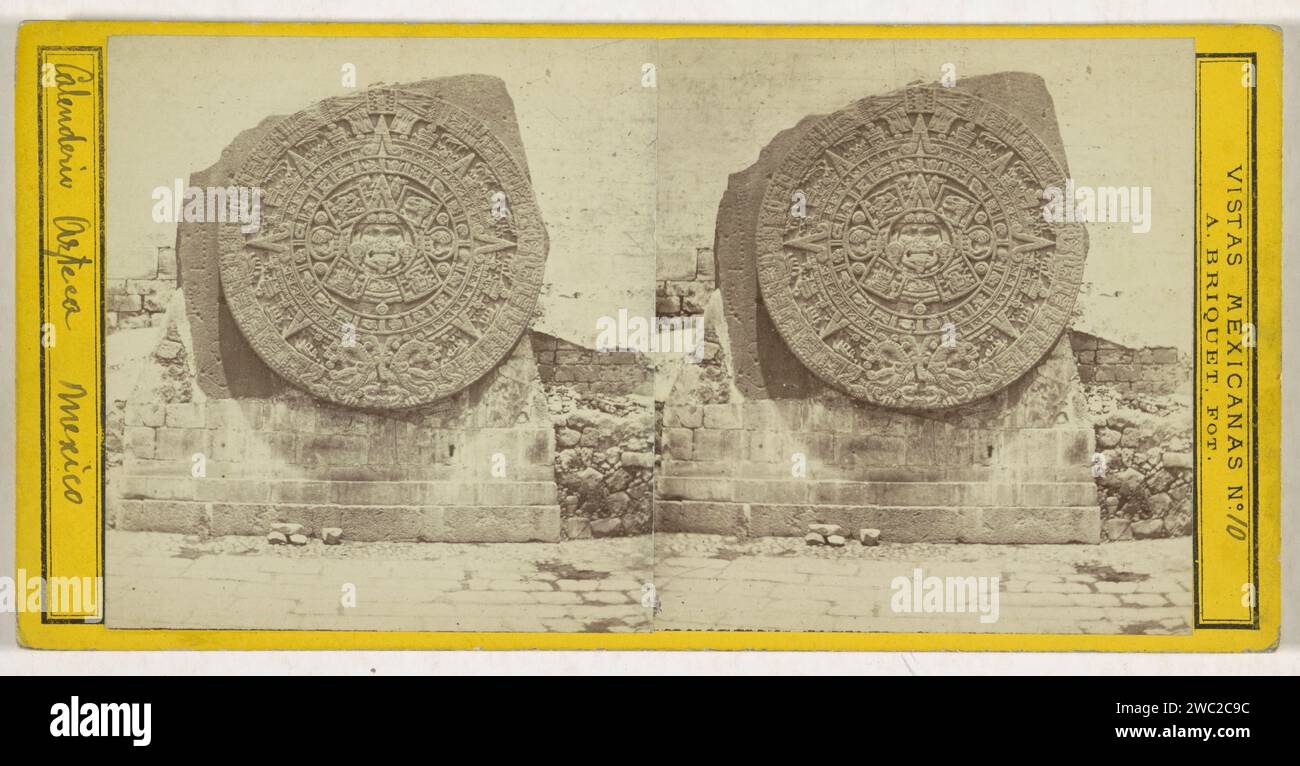Piedra del sol au Mexique -Stad, Abel briquet, 1861 - 1870 Stereography Mexico City Cardboard. Sculpture imprimée papier albumen Mexico Banque D'Images