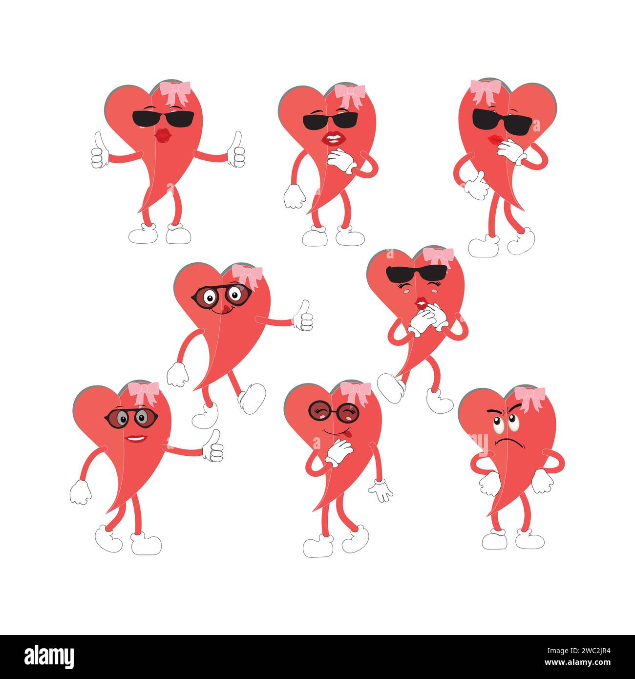Love Heart dessin animé avec de nombreuses expressions. design plat d'illustration vectorielle d'activité de cœur d'amour différent. smart coeur d'amour pour le livre d'histoire des enfants. Illustration de Vecteur