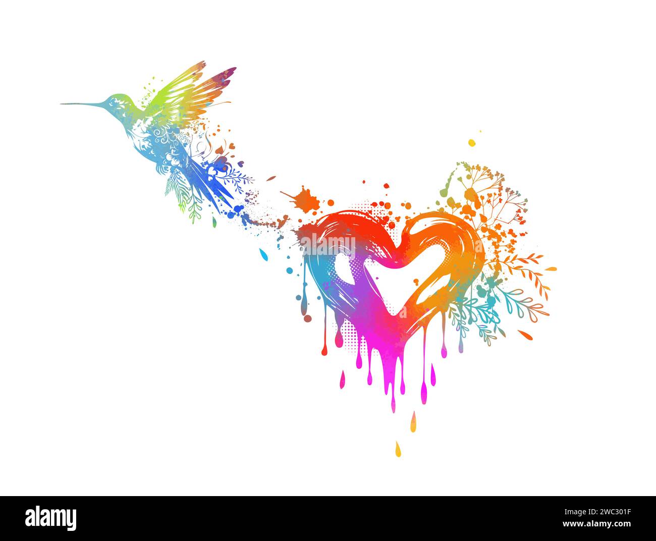 Coeur coloré de motifs avec un oiseau. dessin à la main. Coeur avec ailes. Pas IA. Bonne Saint Valentin. Illustration vectorielle Illustration de Vecteur