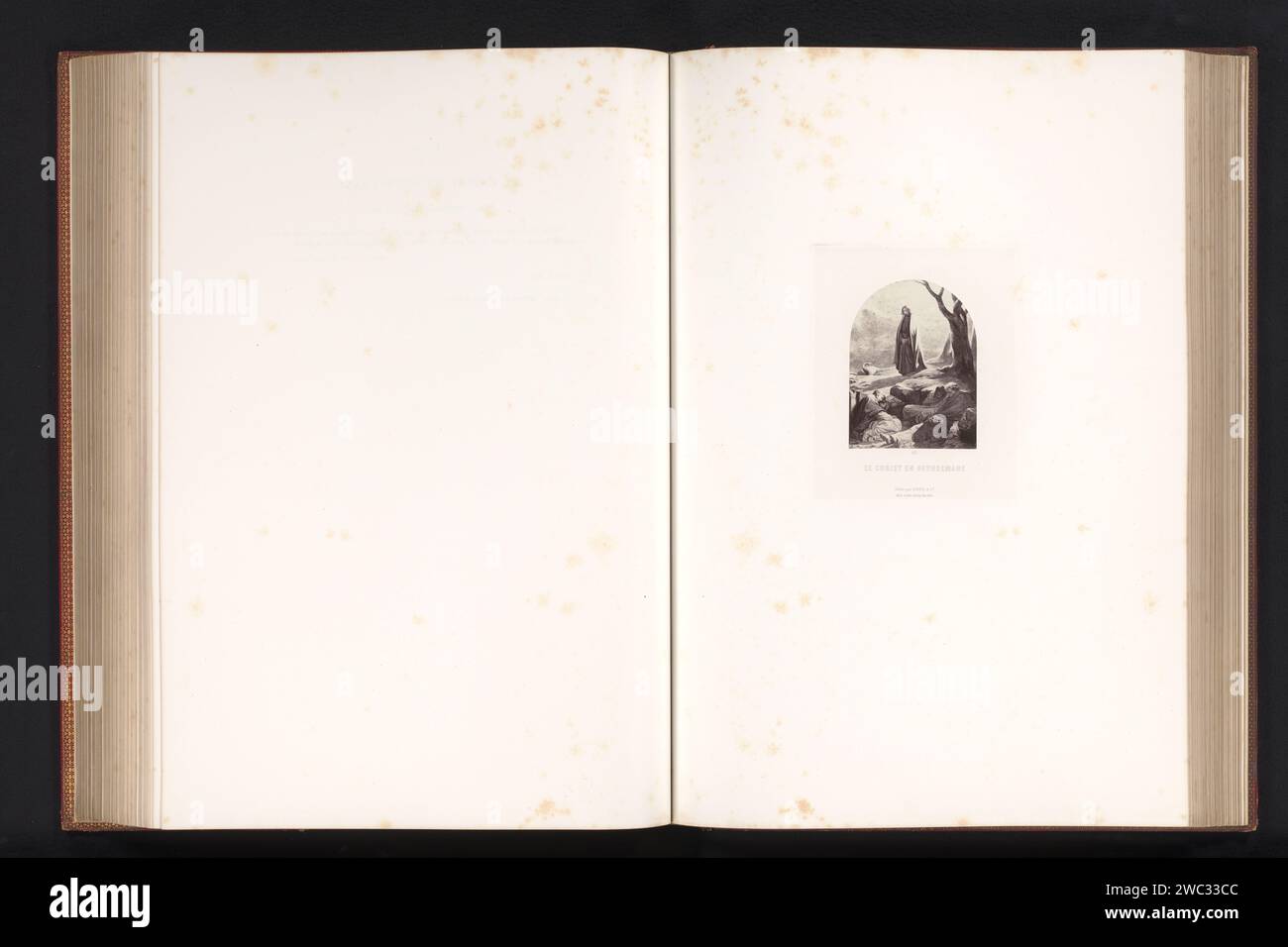 Production photographique d'une peinture du Christ dans le jardin de Getsémane par Paul Delaroche, Robert Jefferson Bingham, d'après Paul Delaroche, c. 1853 - en 1858 ou avant photographie papier de Paris. Impression albumen / gravure Christ sur son chemin vers (ou dans) le jardin de Gethsémani (pas encore en prière). Agonie du Christ ; trois (ou onze) apôtres dormant Banque D'Images